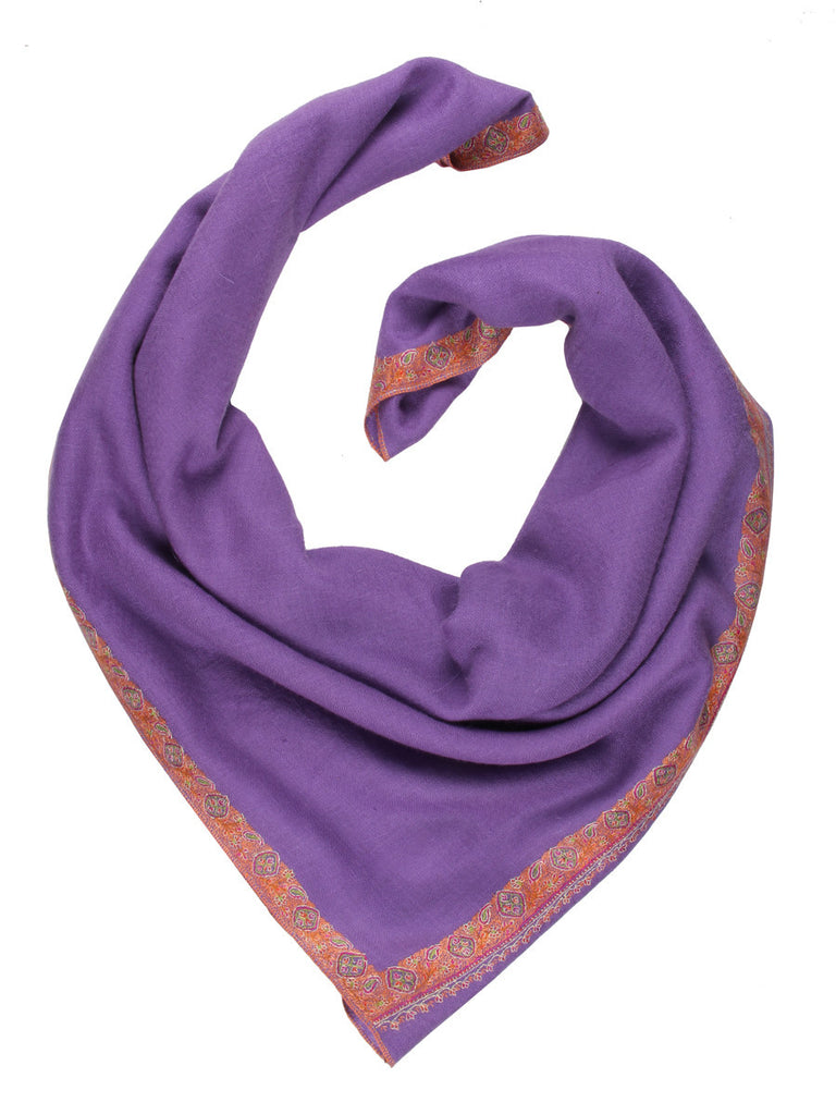 Lavender pashmina stole with hand embroidery on border