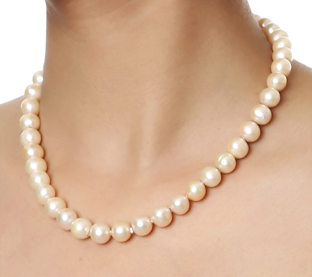 Single Strand Pink Fresh Water Pearls Necklace with Gold Rings