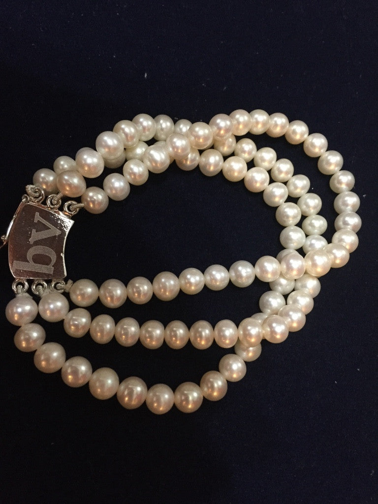Triple Strand White Fresh Water Pearls Bracelet