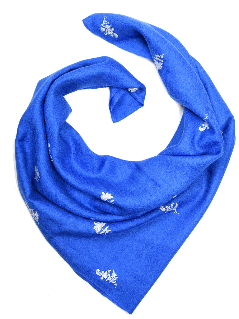 Cornflour blue pashmina stole with booti hand embroidery