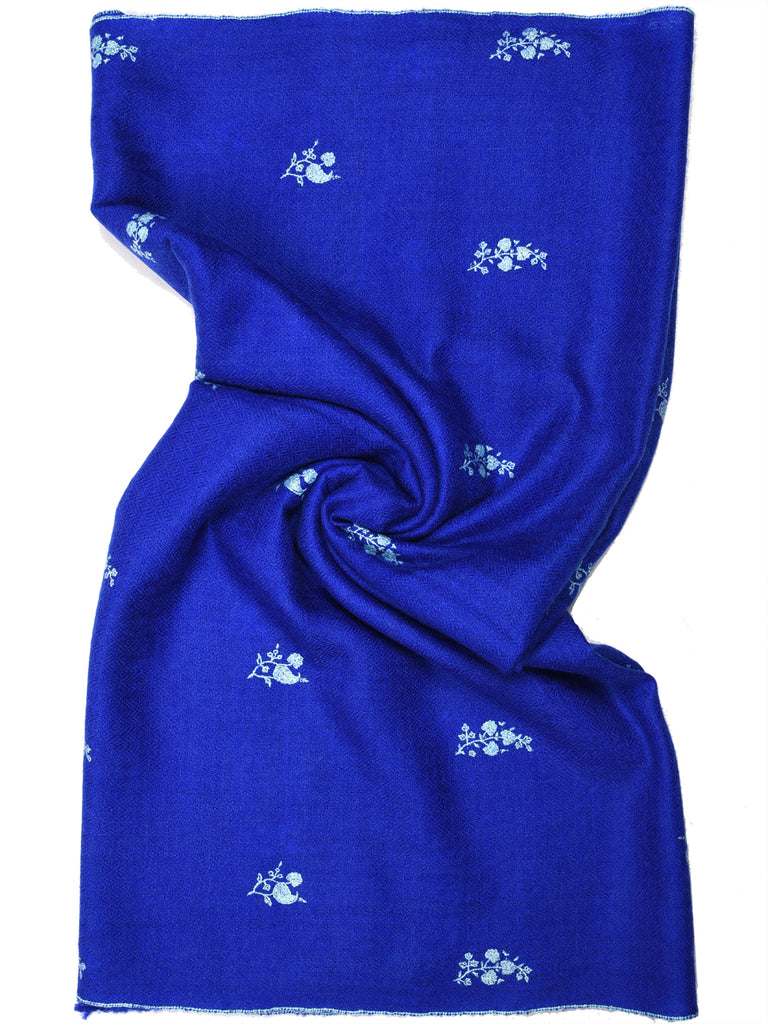 Electric blue pashmina stole with all over booti hand embroidery
