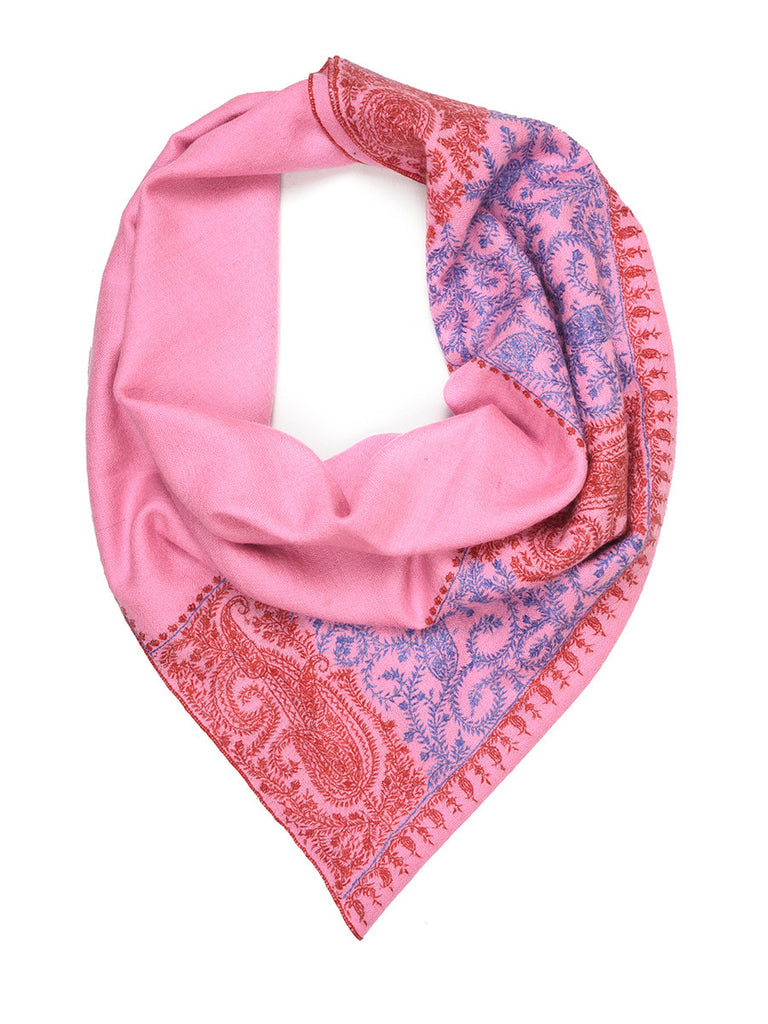 Pink pure pashmina stole with hand work embroidered palla
