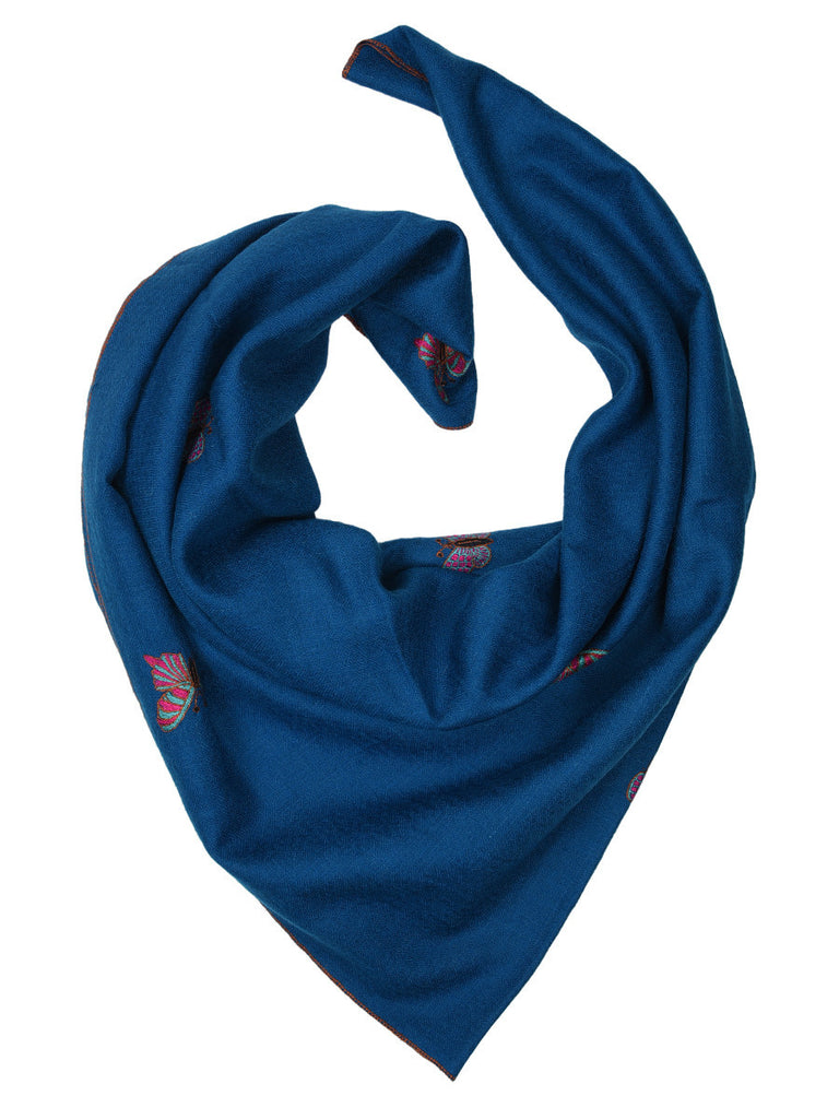 Blue Pure Pashmina Stole with Butterfly Booti