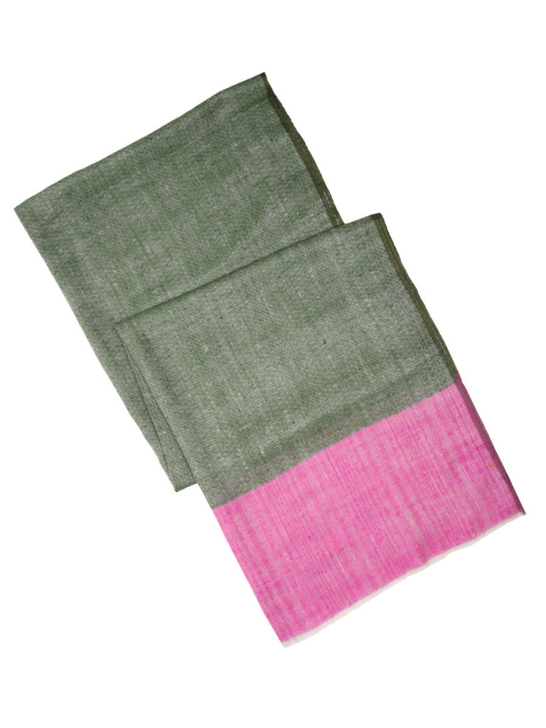 Olive Green Pure Pashmina Stole with Pink Palla