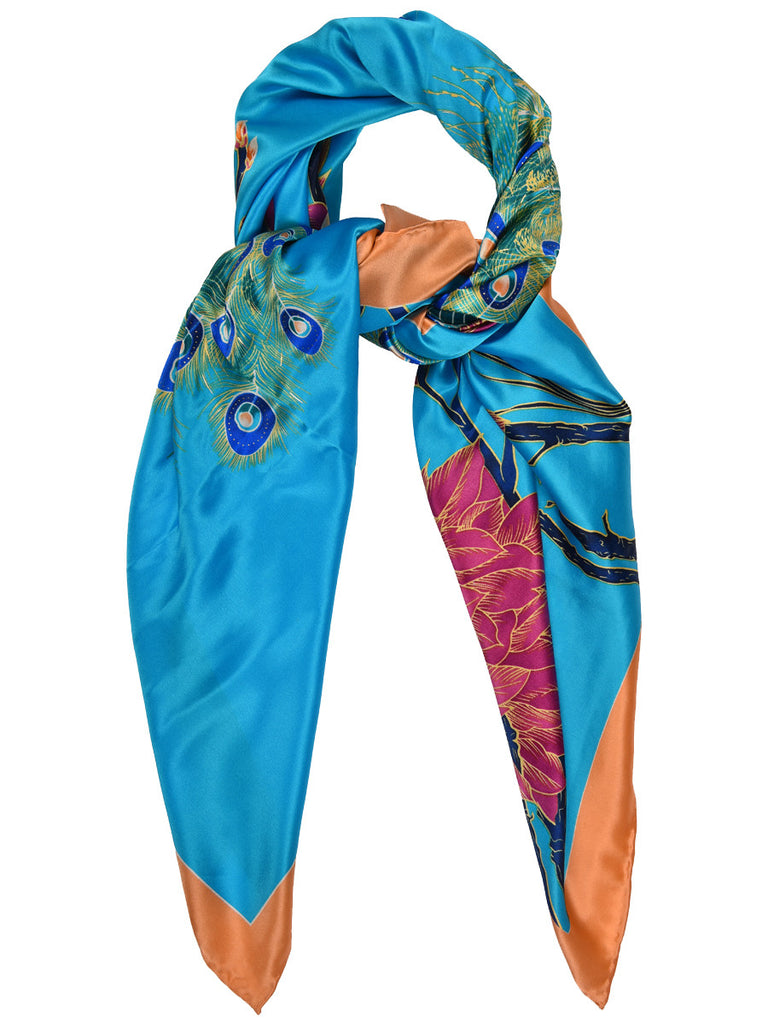 Peacock print silk scarf