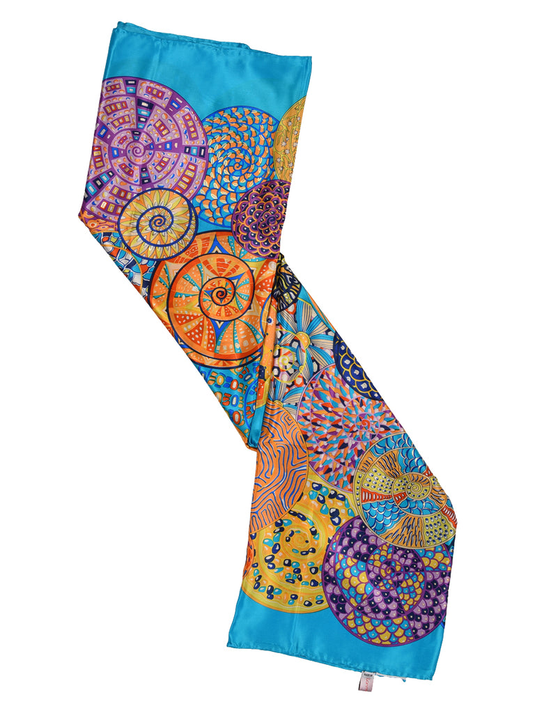 Deep sky blue silk scarf with circular print