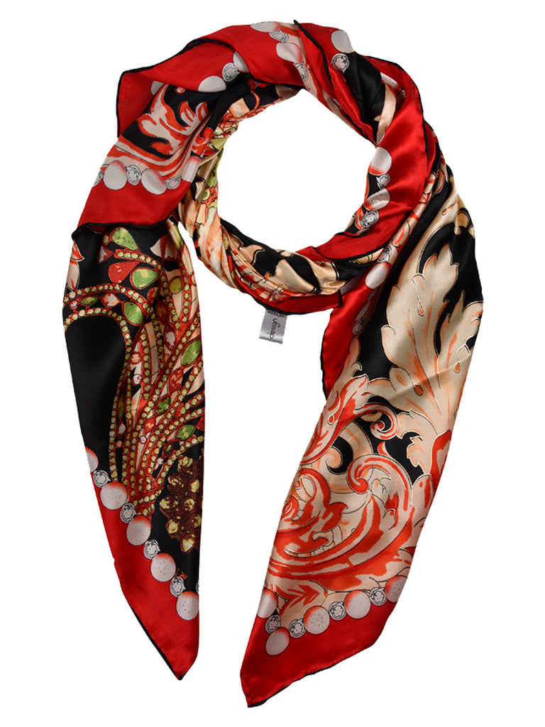 Black silk scarf with multicoloured print
