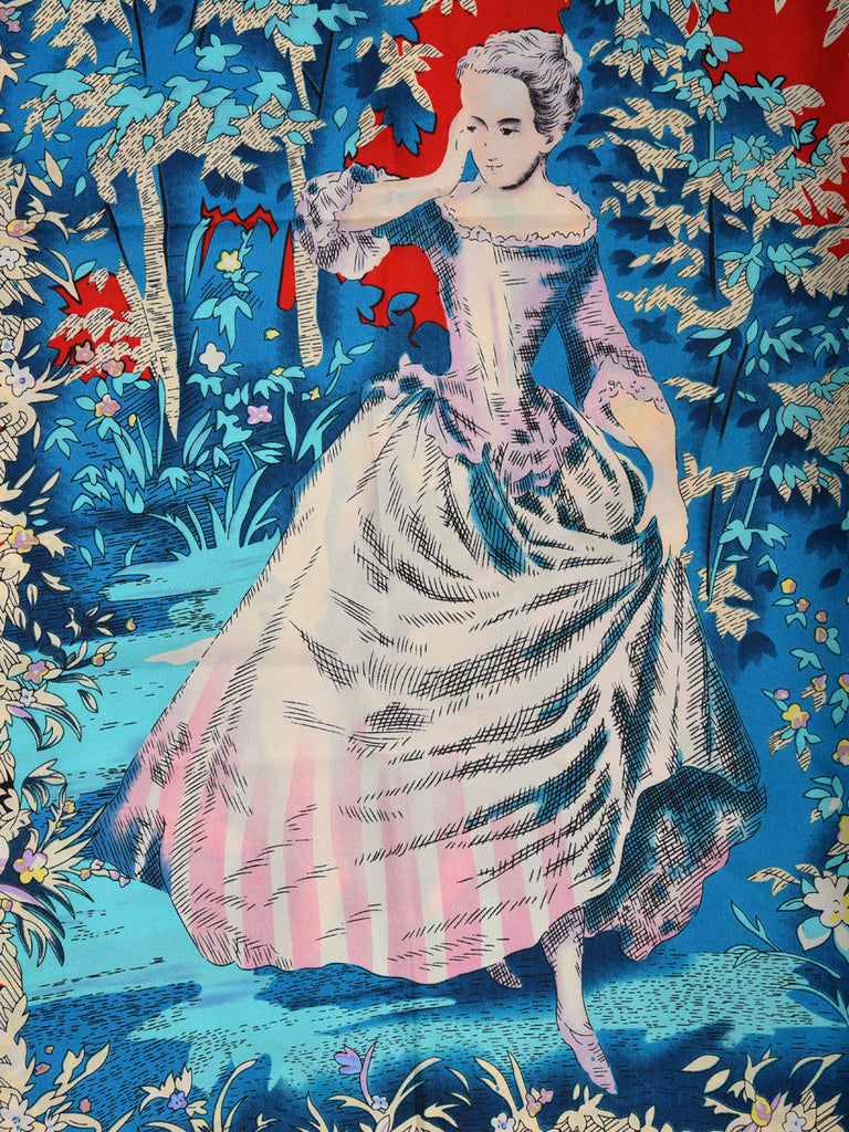 Red silk scarf with lady figures pattern