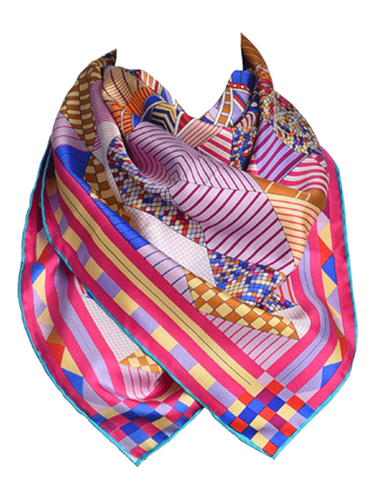 Pink silk scarf with multicolor digital pattern