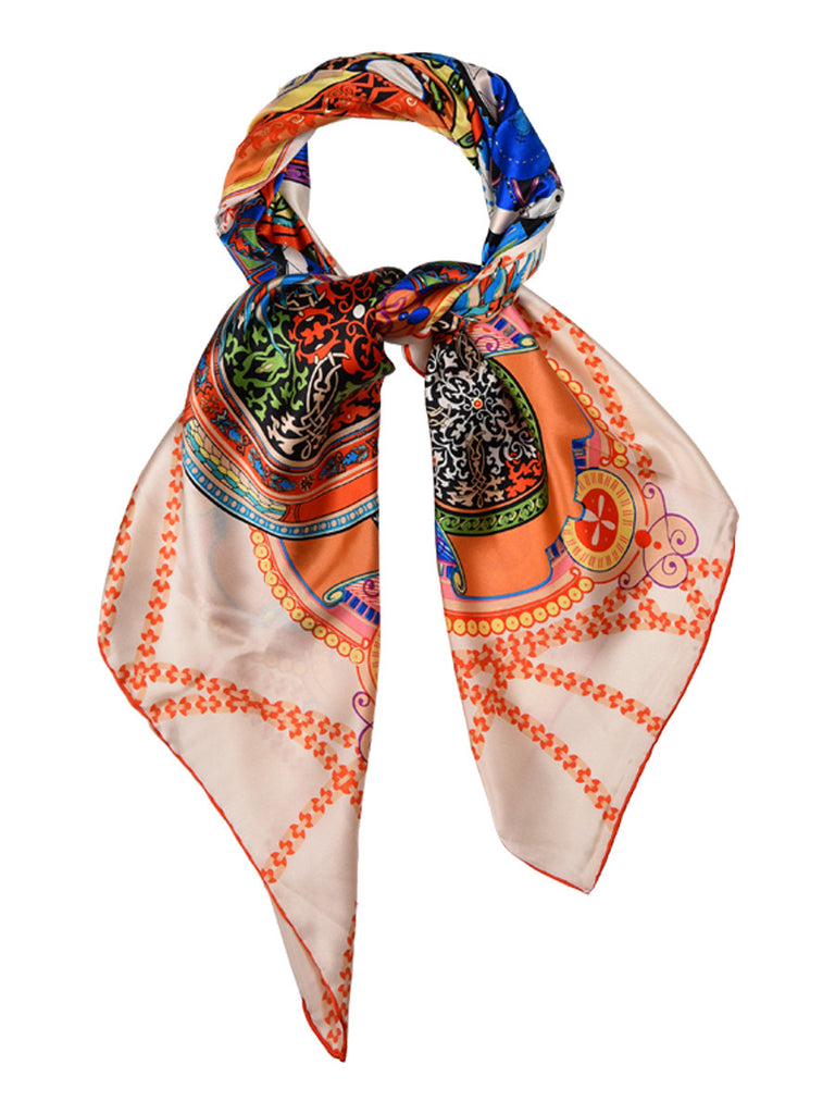Off-white silk scarf with 'Sun' theme design