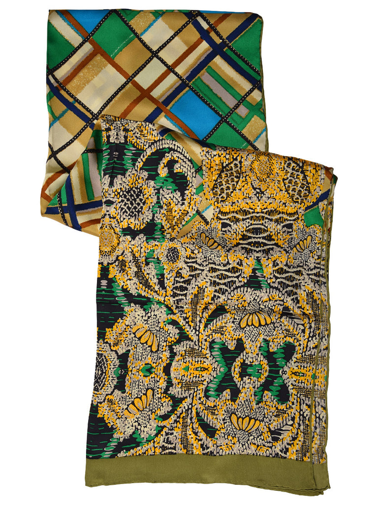 Multicolor checks silk scarf with designer panels