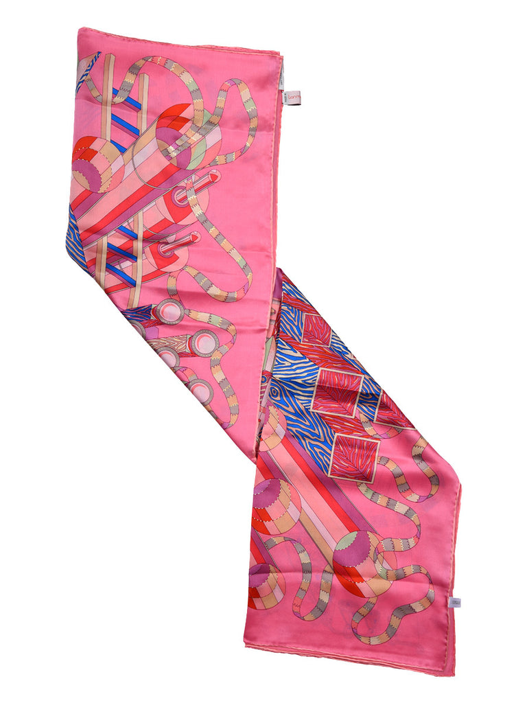 Pink silk scarf with geometric pattern