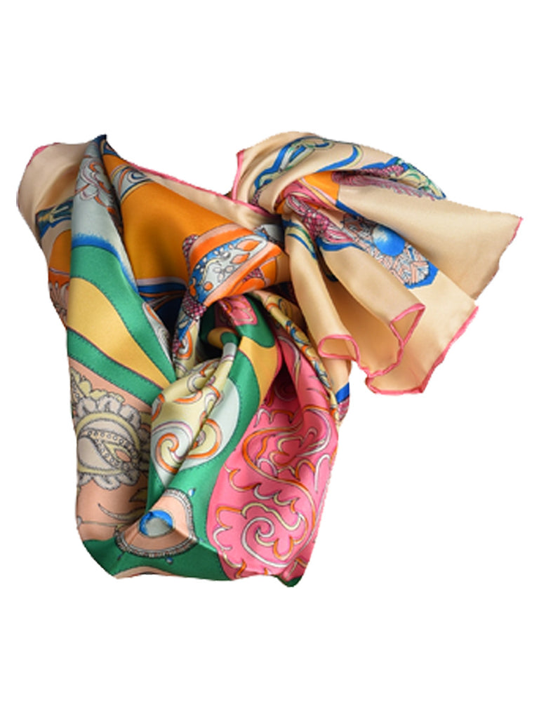 Off-white silk scarf with multicolor contemporary design