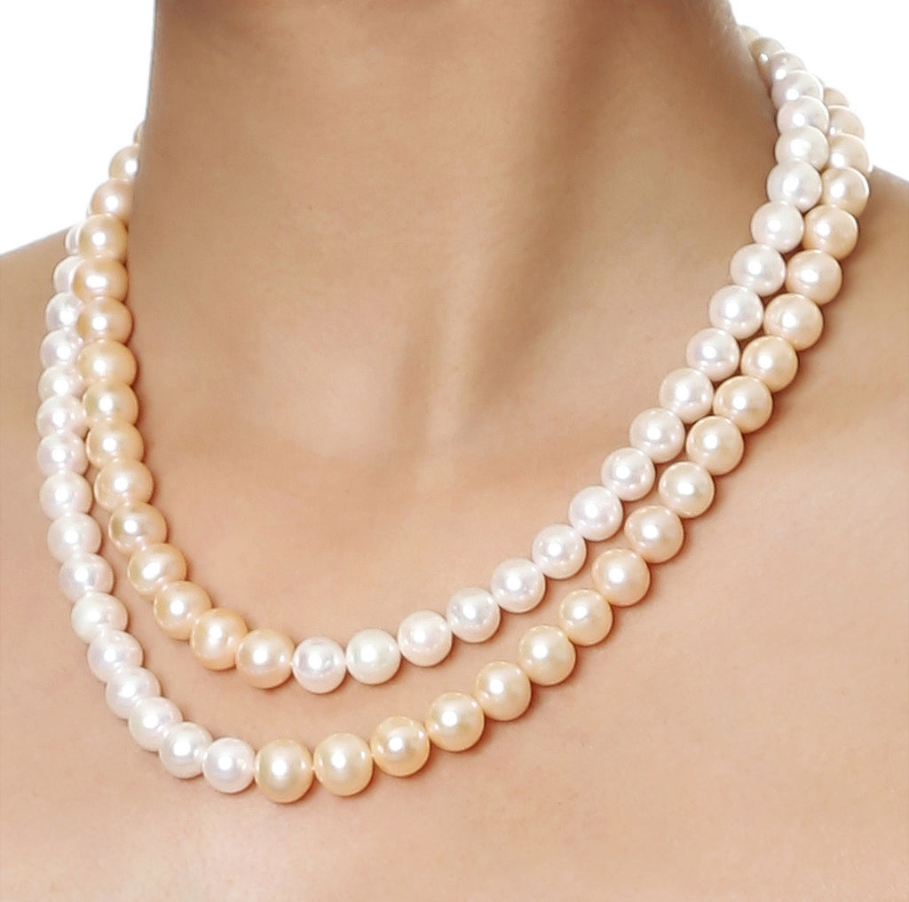 Double Strand Pink and White Fresh Water Pearls Necklace