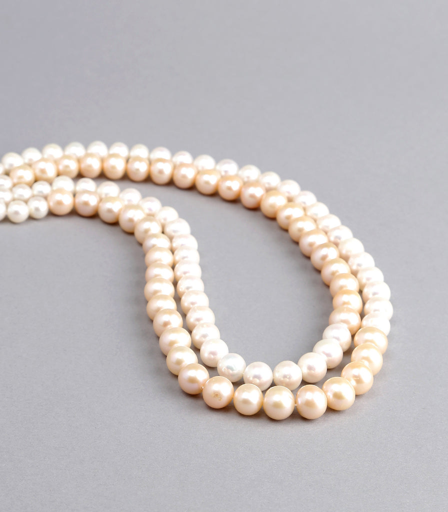 Double Strand Pink and White Fresh Water Pearls Necklace