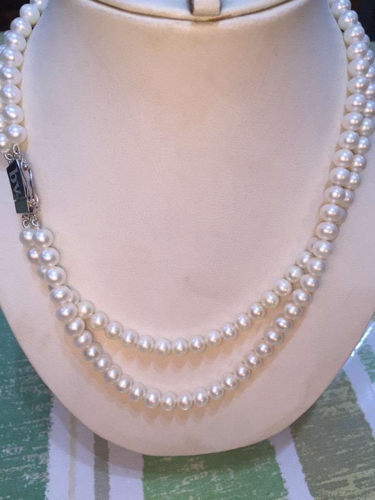 Double Strand White Fresh Water Pearls Necklace