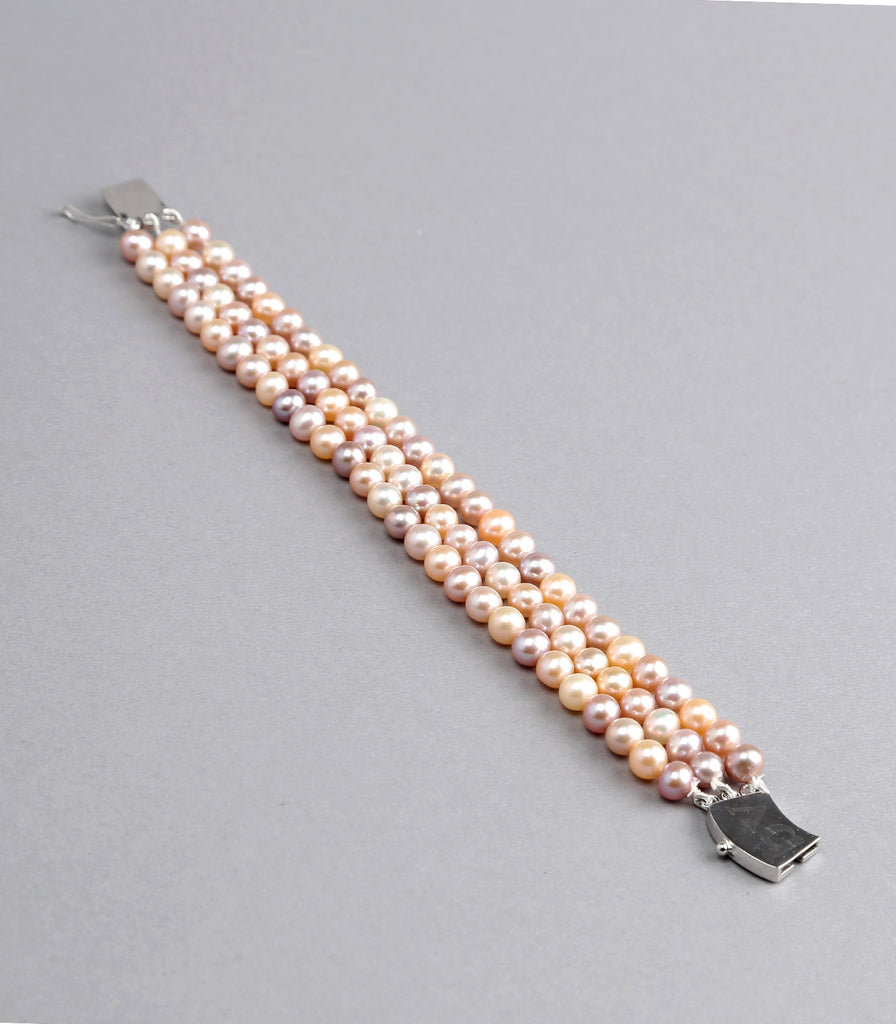 Triple Strand Multi Color Fresh Water Pearls Bracelet