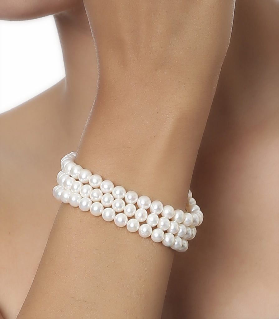 Triple Strand White Fresh Water Pearls Bracelet