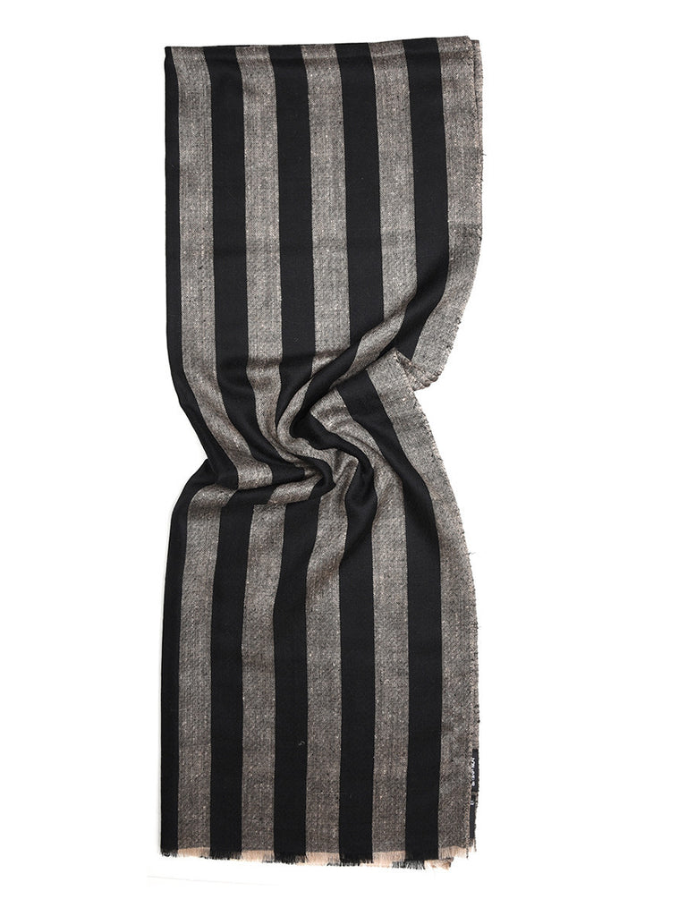 Black & Grey Broad Stripes Pure Pashmina Stole with chashme bulbul weaving