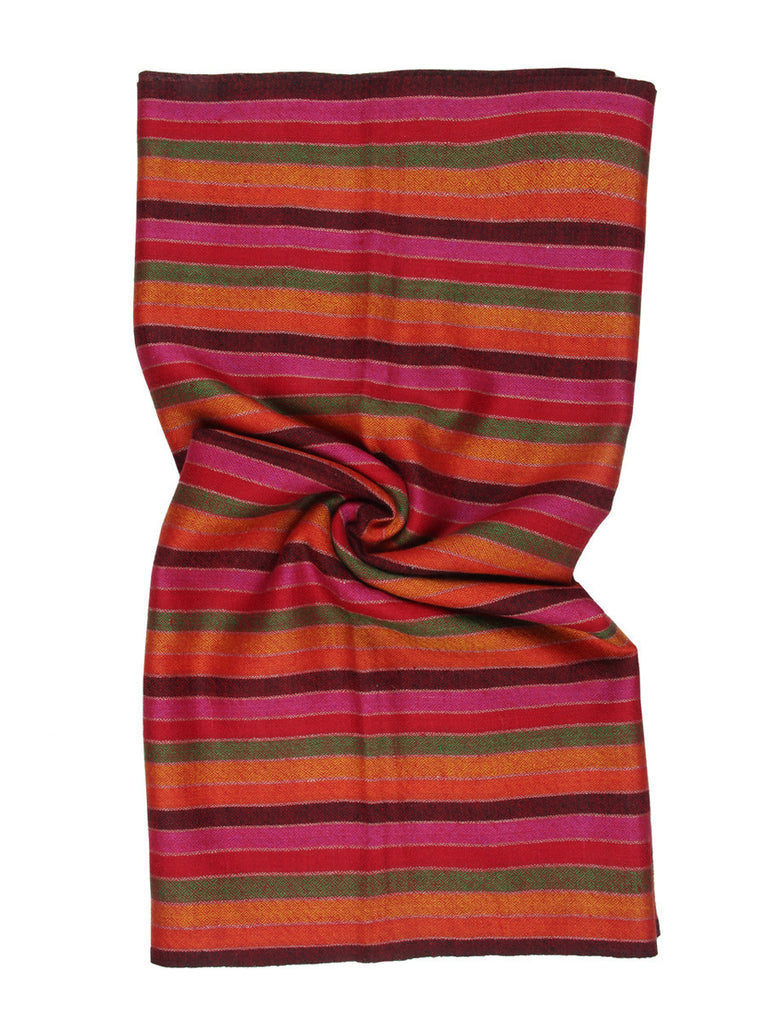 Bright Multicolor stripes Pure Pashmina Stole with chashme bulbul weave