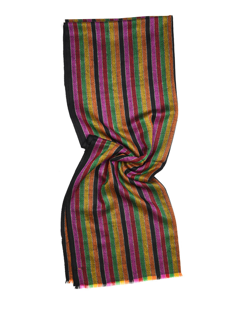 Multicolor stripe pure pashmina stole with chashme bulbul weave