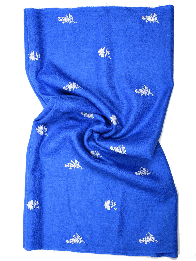 Cornflour blue pashmina stole with booti hand embroidery