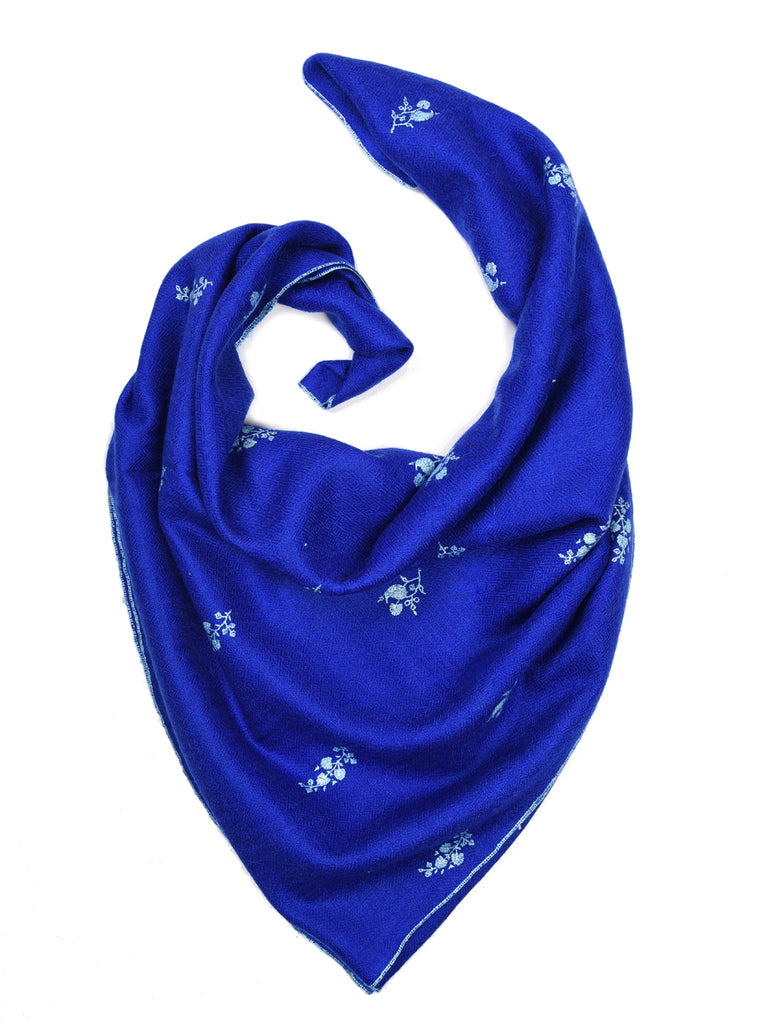Electric blue pashmina stole with all over booti hand embroidery