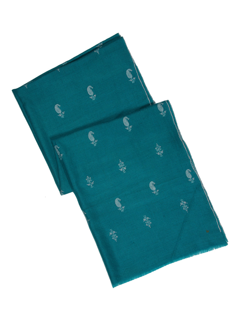 Pine green pashmina with all over booti hand embroidery