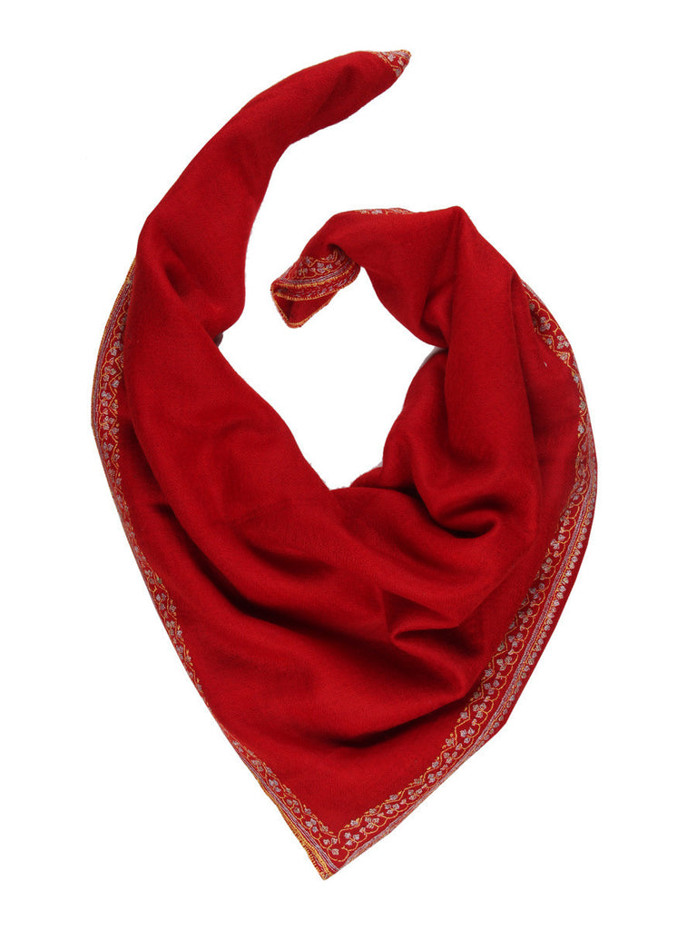 Red pure pashmina stole with hand embroidery
