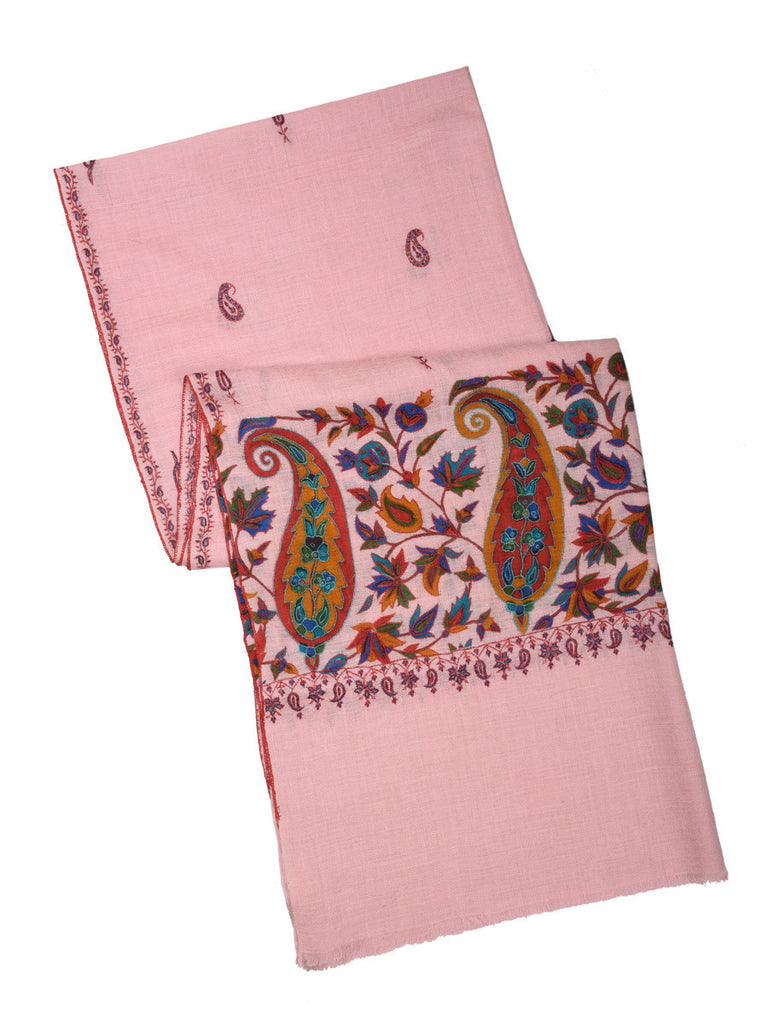 Flamingo pink Kalamkari pashmina stole with print and booti