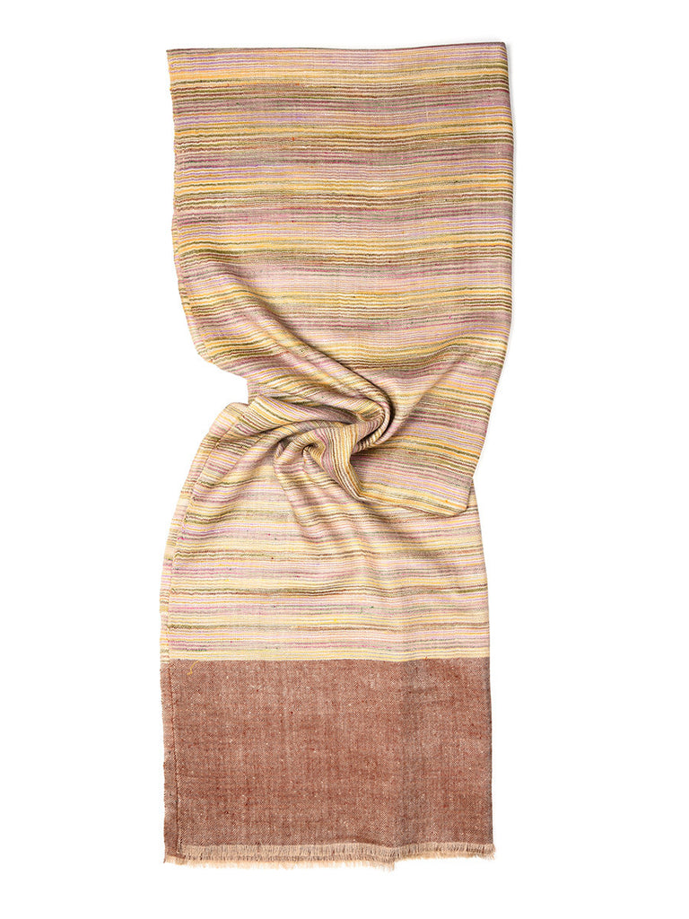Pastel colors narrow stripes pure pashmina stole with brown palla