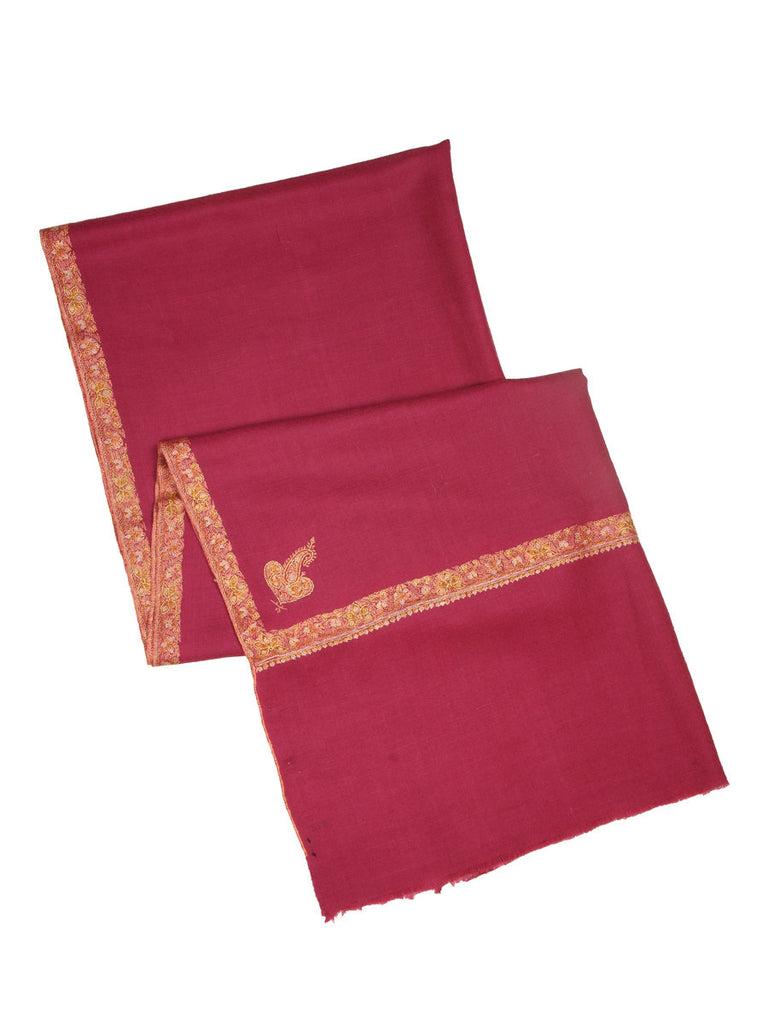 Falsa Pink Pashmina Stole with Pink Hand Embroidered Border