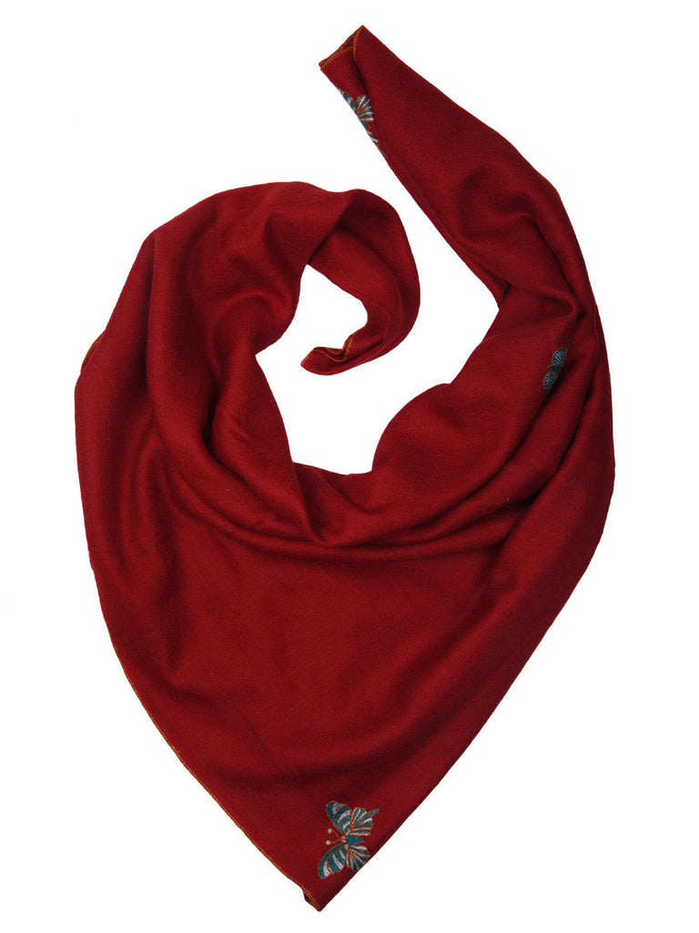 Reddish-Maroon Pure Pashmina Stole with Butterfly Booti