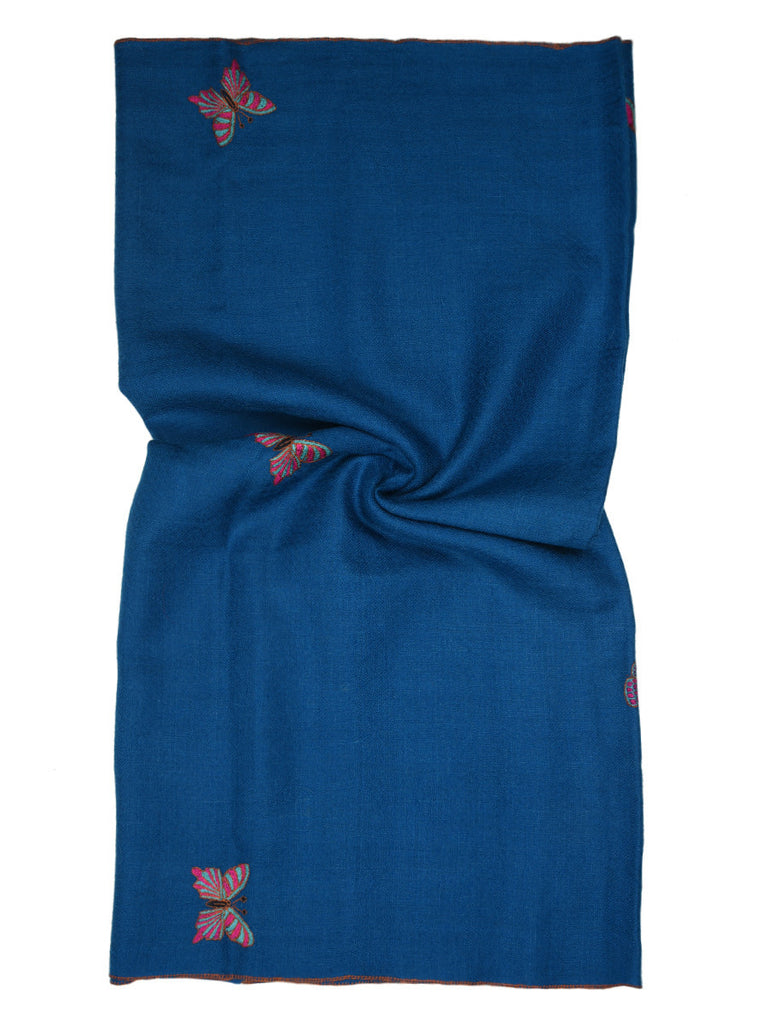 Blue Pure Pashmina Stole with Butterfly Booti