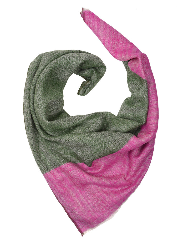 Olive Green Pure Pashmina Stole with Pink Palla
