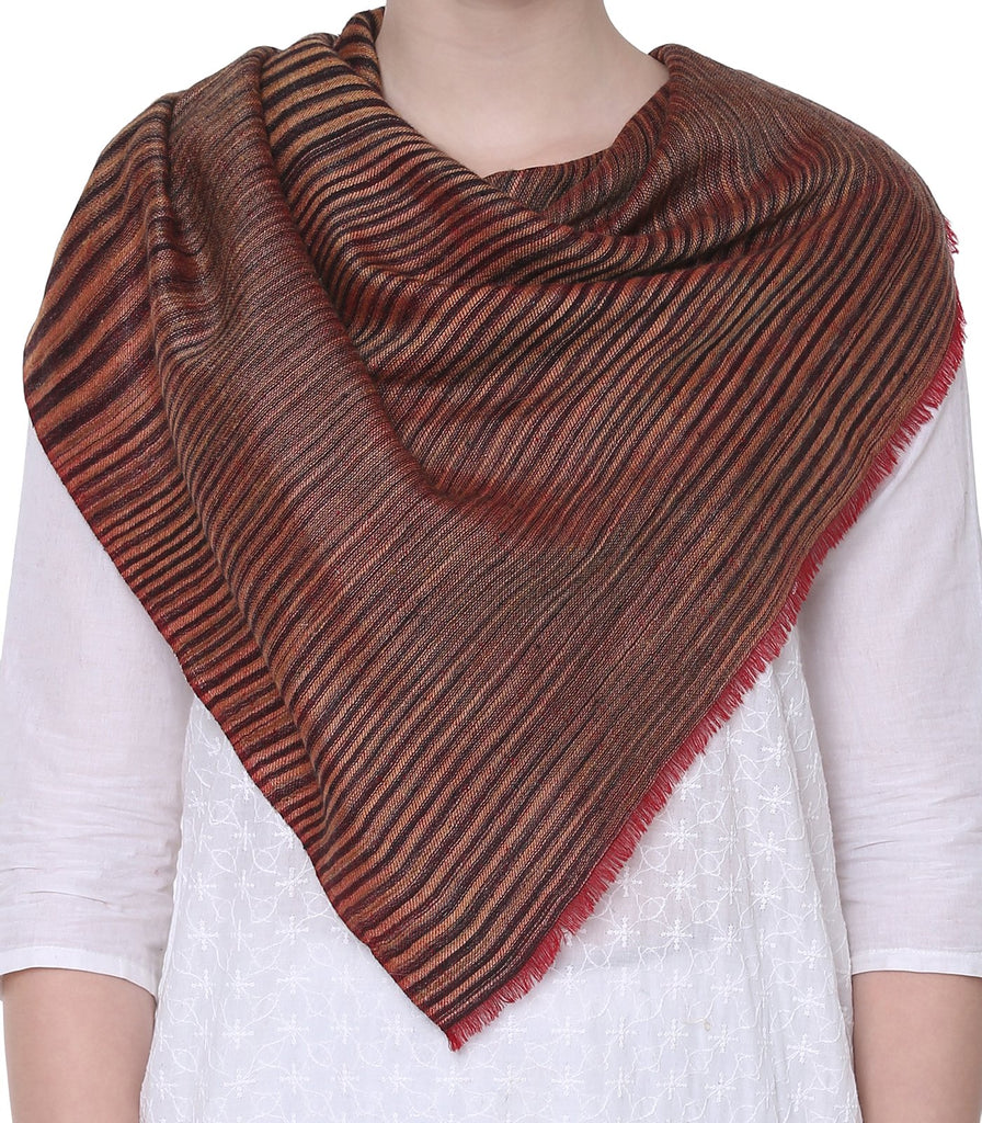 Hues of Brown Reversible Pashmina with Red Fringes