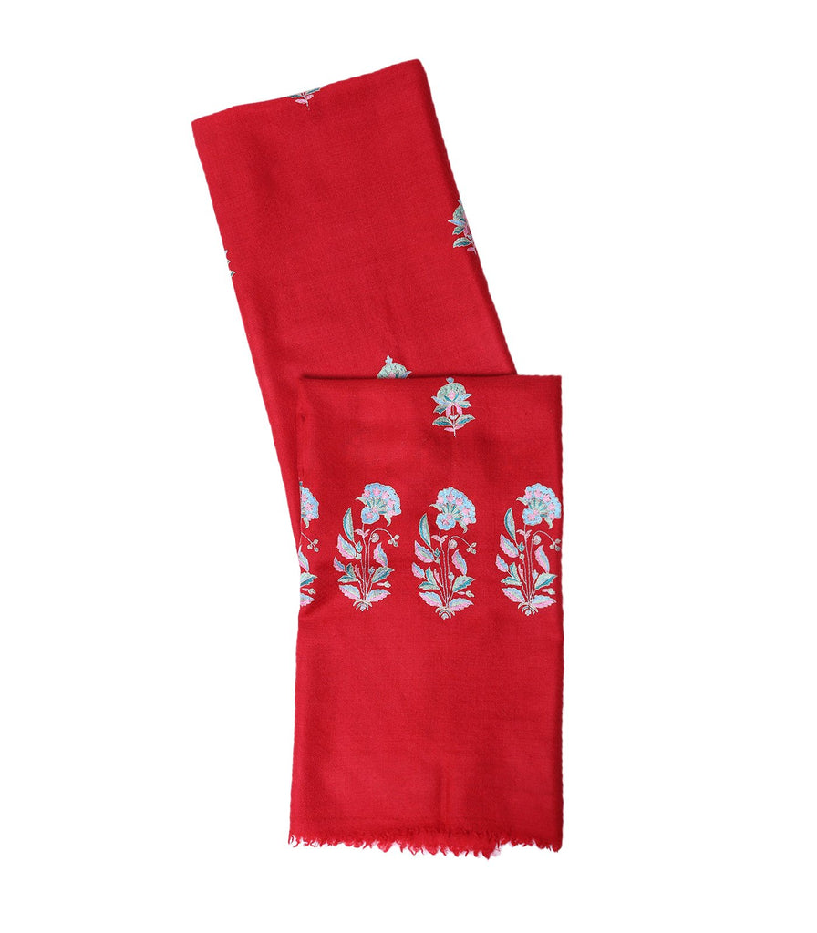 Red Bootidaar Pashmina with Papier Mache embroidery on Palla
