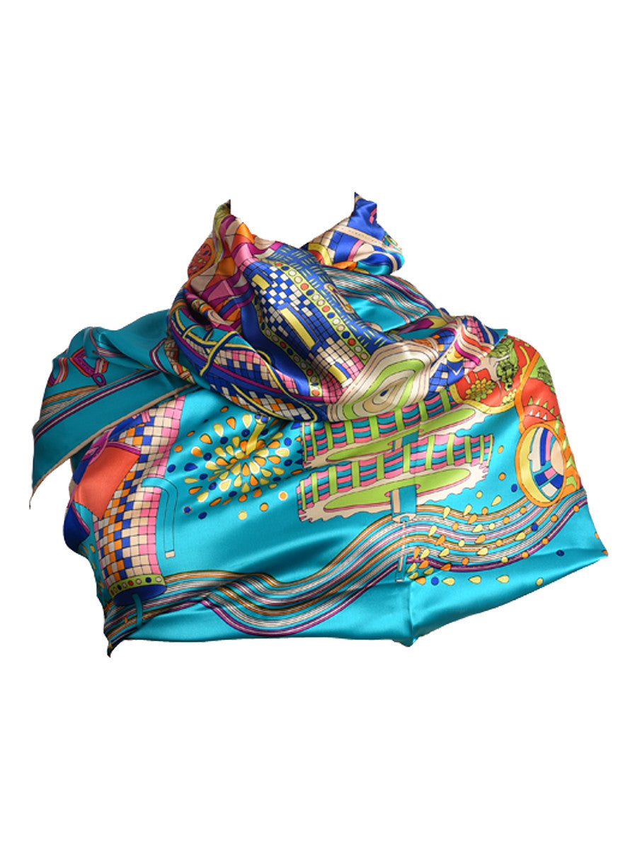 blue scarf multicoloured – silk with Deep ShoppingChalo print