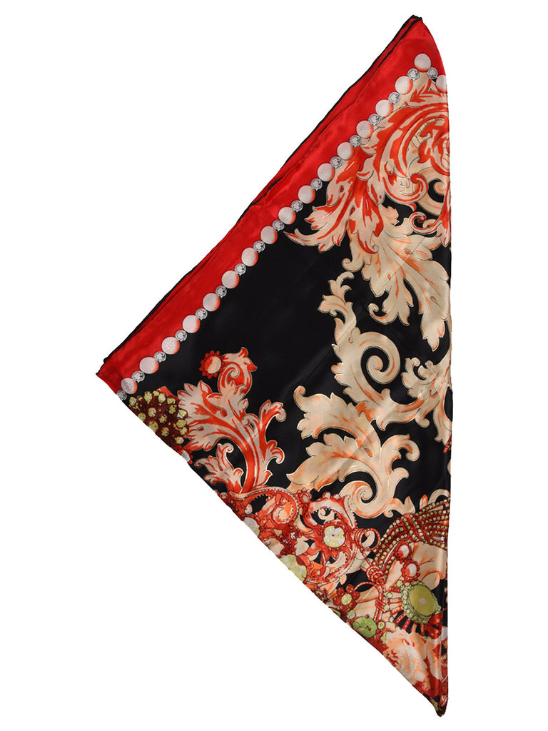 Black silk scarf with multicoloured print