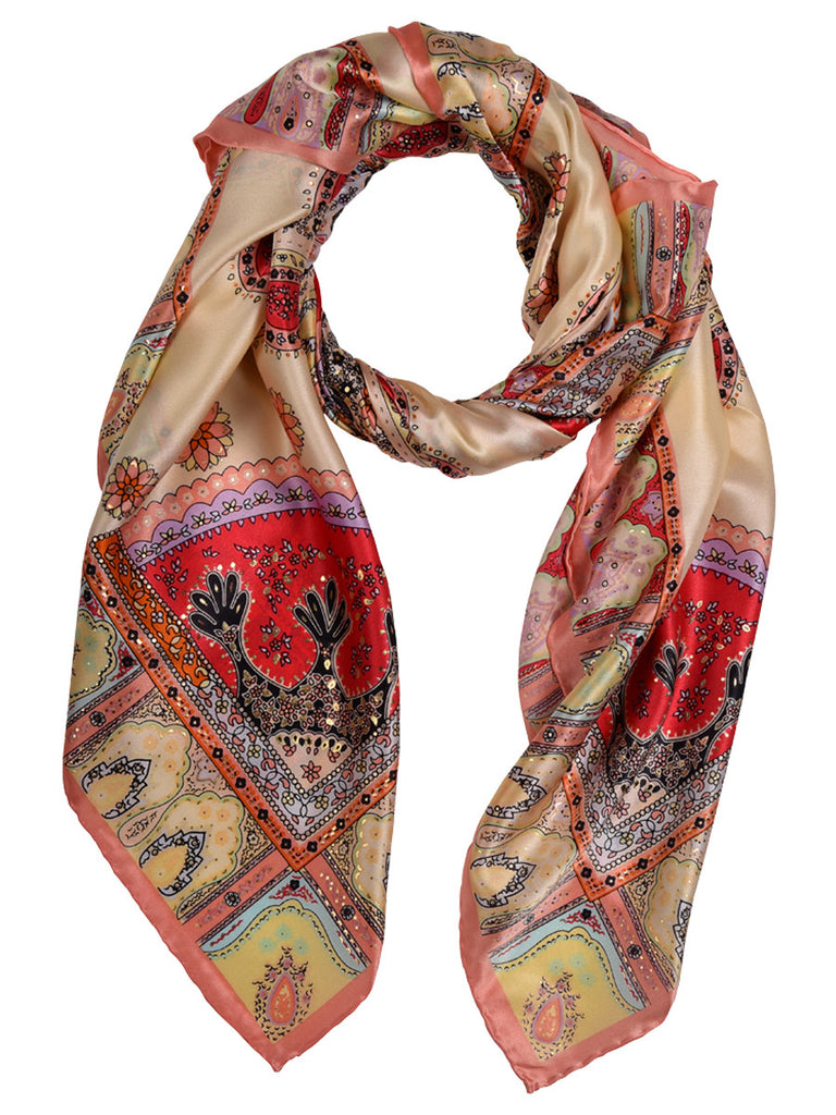 Multicolour silk scarf with nature design print