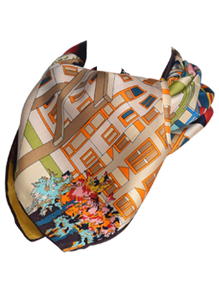 Digital print multicolor silk scarf