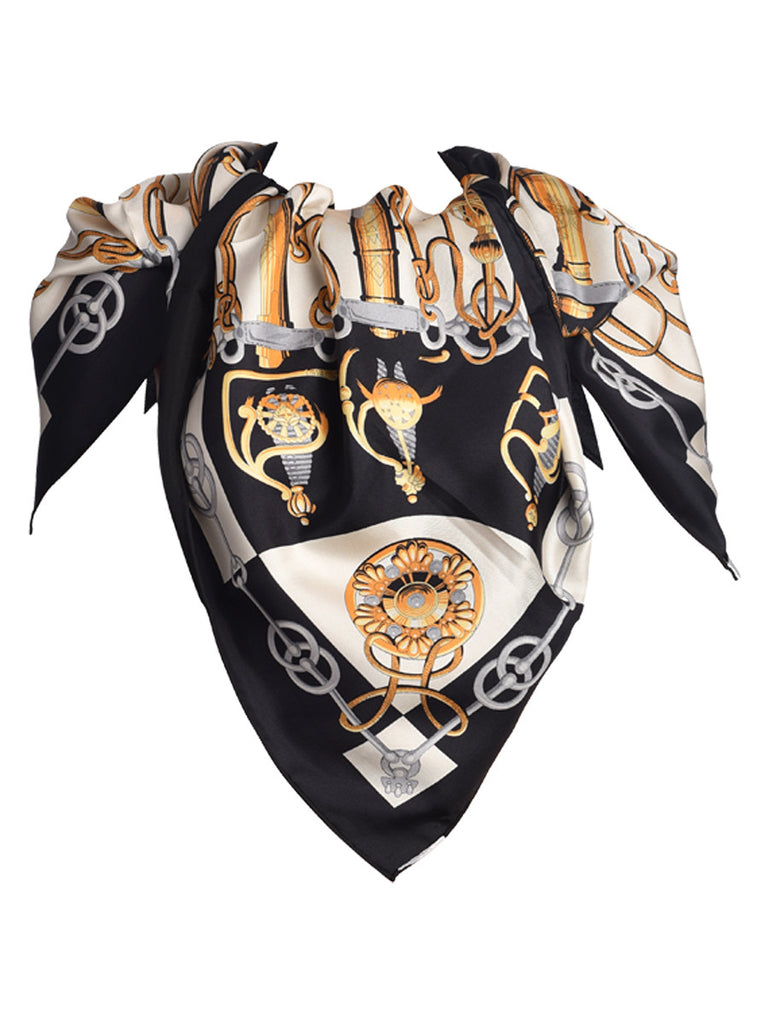 Black pure silk scarf with contemporary design