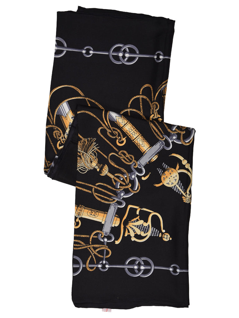 Black pure silk scarf with contemporary design