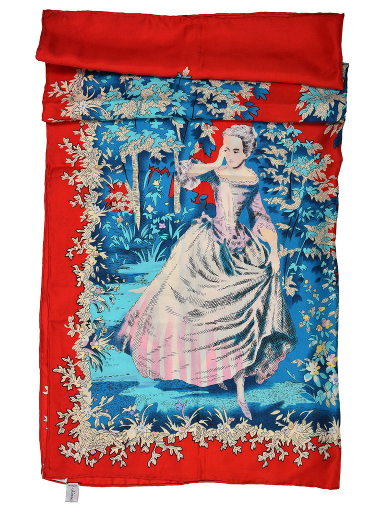 Red silk scarf with lady figures pattern