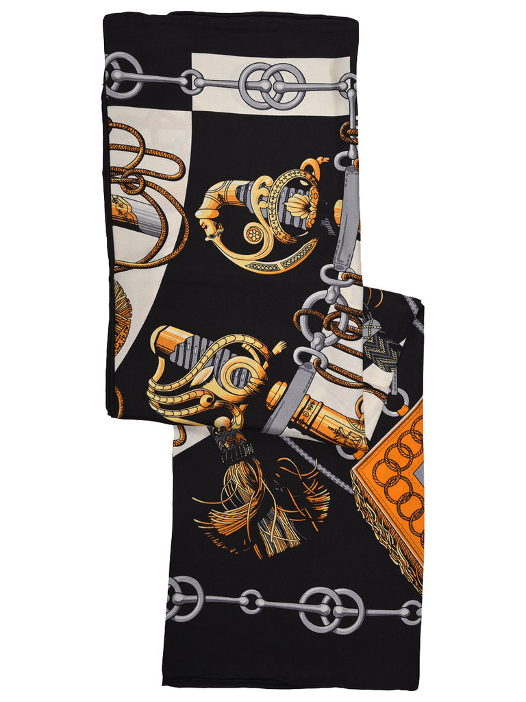 Black & orange silk scarf with contemporary design