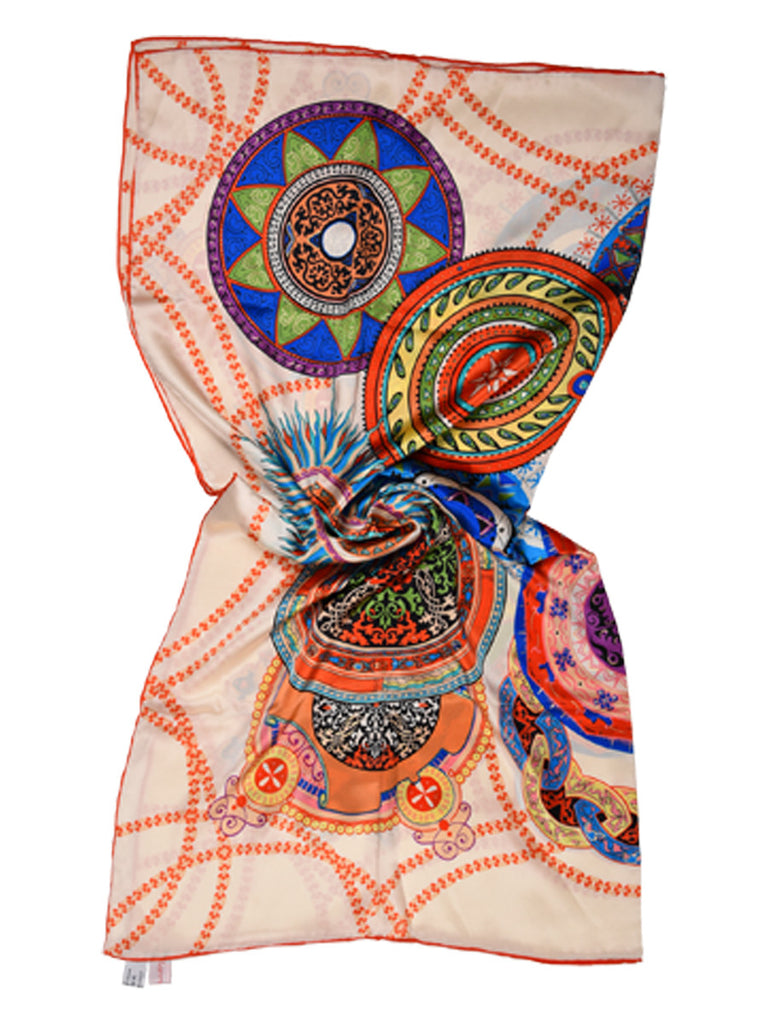 Off-white silk scarf with 'Sun' theme design