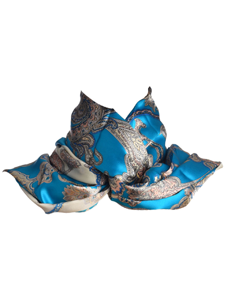 Blue and silver silk scarf with nature inspired floral print