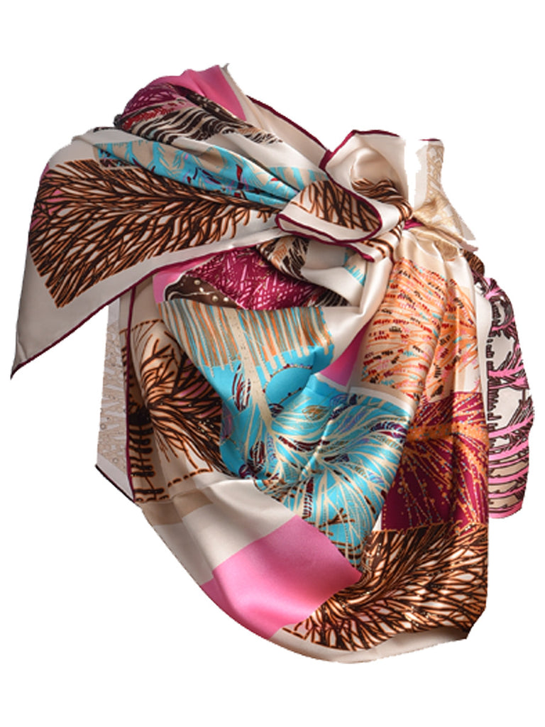 Multicolor silk scarf hosting nature inspired print