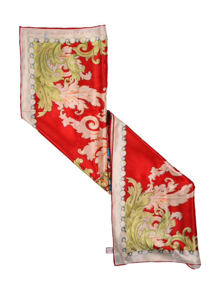 Red silk scarf with multicolour floral pattern