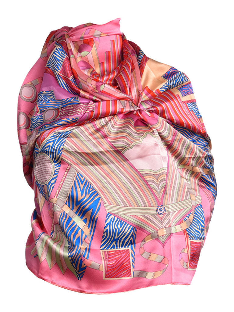 Pink silk scarf with geometric pattern